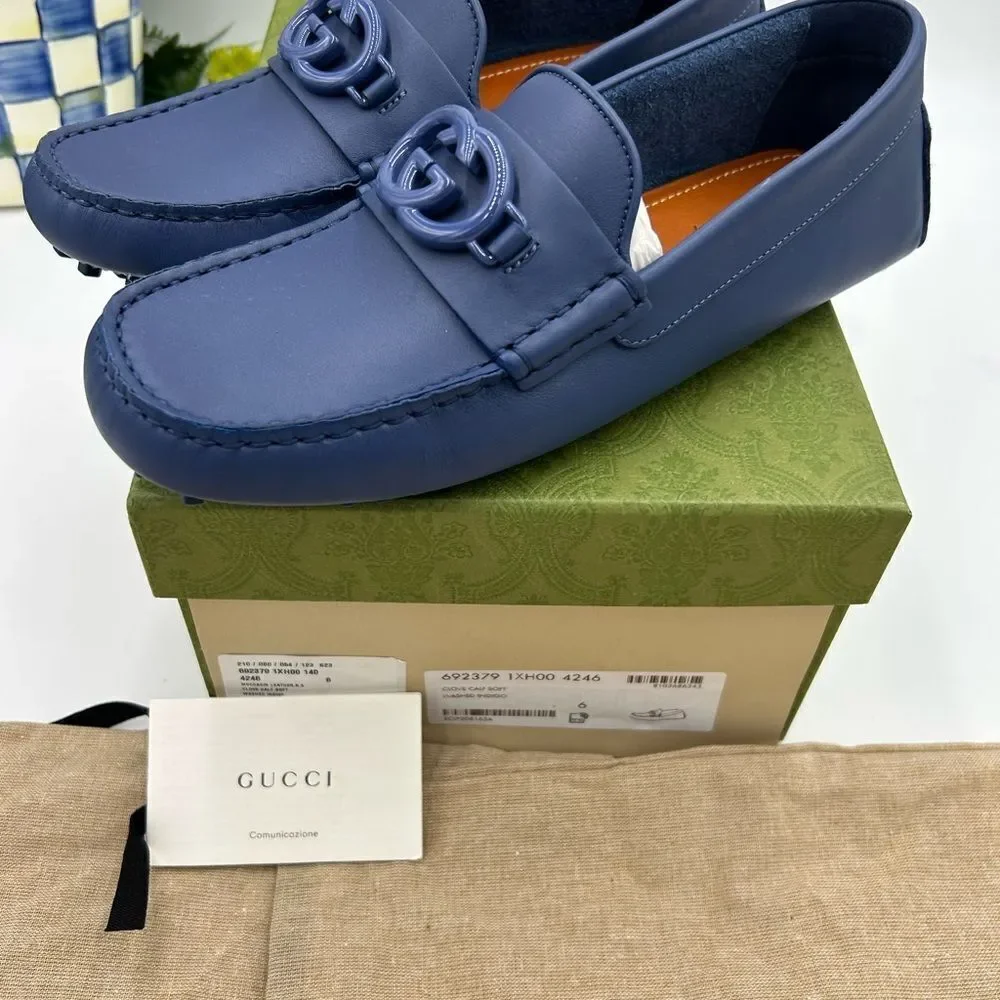 Men’s Gucci interlocking GG Leather driver loafers size 6 fits 7US made Italy